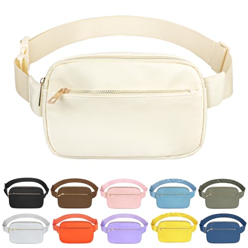 Fashion Fanny Bag-Waist Pack With Adjustable Belt Bag-Unisex Crossbody Pack For Travel Running Hiking-Beige - color: 3-Zipper Beige