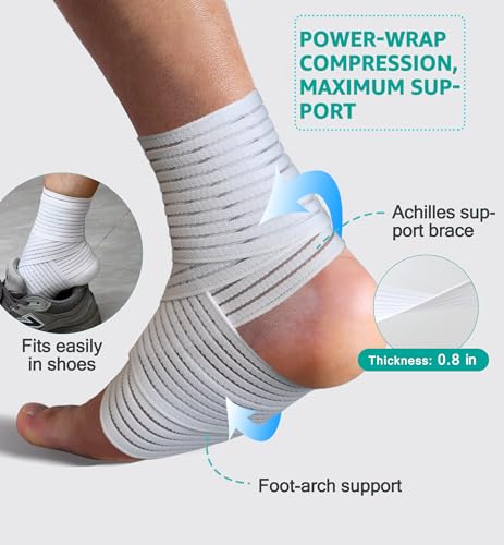 HiRui Foot & Ankle Brace 2 Pack, Adjustable Compression Wrap for Men & Women – Helps with Sprains, Plantar Fasciitis, Achilles Tendonitis, Arthritis, Running, Sports, Gym – Fits in Shoes (White) - color: White