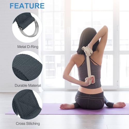 PATIKIL Yoga Strap for Stretching, Cotton Yoga Belt with Adjustable Metal D-Ring Buckle Stretch Band for Fitness Pilates - color: Dark Grey