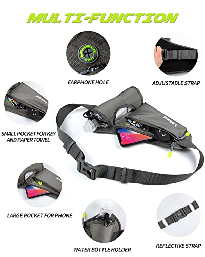 Running Belt, Waterproof Hydration Belt with Water Bottle Holder Hiking Walking Waist Pack Reflective Adjustable Fanny Pack Compatible for Phone Waistband Outdoor - color: Grey