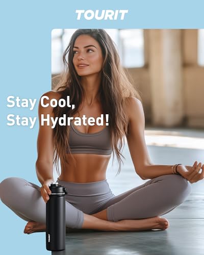 TOURIT 24 oz Insulated Stainless Steel Water Bottle, Black - color: Obsidian, size: 24 Ounces