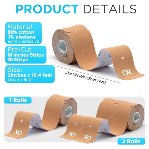 OK TAPE Kinesiology Tape 10" Precut Elastic 20 Strips 2in x 16ft, 2 Rolls - color: Lime, size: 2 Rolls