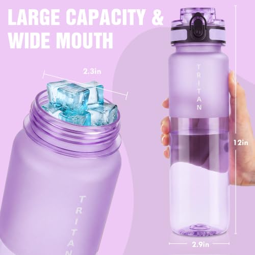 OLDLEY 32oz Sports Half-Frosted Clear Water Bottle with Anti-Dust Chug Lid - color: Half‑Frosted Lavender