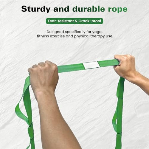 Stretching Strap with 10 Loops Non-Elastic Yoga Strap for Physical Therapy Pilates Dance Gymnastics Stretch Band for Daily Flexibility Routine at Home Gym Travel Includes Exercise Guide