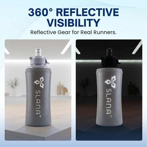 Handheld Running Water Bottle 18 oz – Grip-Free Collapsible Water Bottles for Running with Adjustable Strap & Thumbhole, Expandable Phone Pocket, Race Cap for One-Hand Drinking - color: Grey