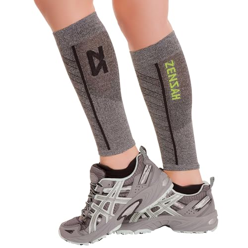 Zensah Featherweight Compression Leg Sleeves - Relieve Shin Splints, Calf Strains - color: Heather Grey, size: Medium