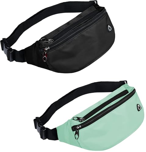 Fanny Packs for Men and Women Water-Repellent Sports Waist Pack Bag - color: 2pack-Black/Aqua
