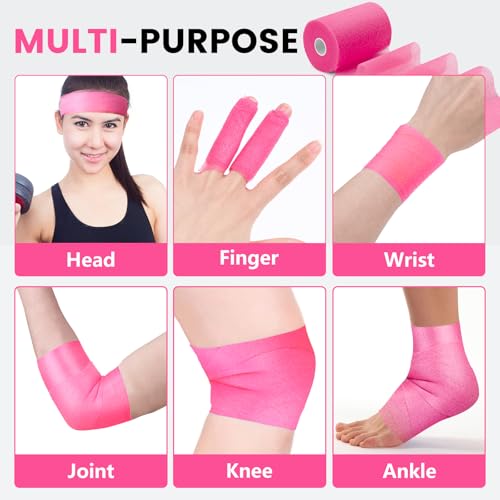 9 Pack Pink 2.76in x 11yd Pre Wrap Tape, 8 Pack White Athletic Tapes