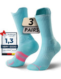 Juclise Women's Compression Crew Running & Hiking Socks, 3 Pairs, Cushioned - color: Aqua, size: Medium