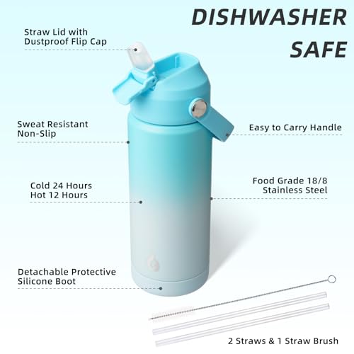 BJPKPK 18oz Insulated Water Bottle, Stainless Steel Bottle with Straw Lid - color: Sea Salt, size: 18 Ounces