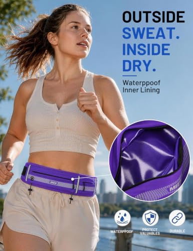 MIER Running Belt for Women & Men, Fanny Pack with Marathon Bib Clip Purple - color: Purple