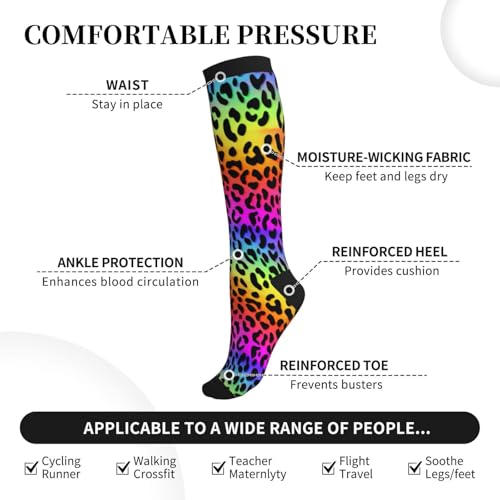 Compression Socks Knee High Support Socks Women Circulation Stockings for Athletic Running Cycling Flying - color: Leopard Zebra Print