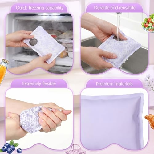 VIHOSE 2 Pcs Ice Packs for Lunch Box Bag - color: Purple, style: Floral