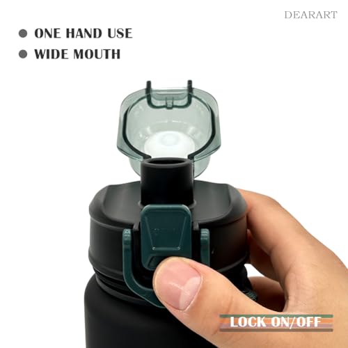 DEARART Dark Cyan Water Bottle with Locked Button, Frosted Bottle 100% Leakproof No Straw Silicone Anti Slip Ring, Suit Sport Office School Travel Gym, 30oz (900ml) - color: Dark Cyan