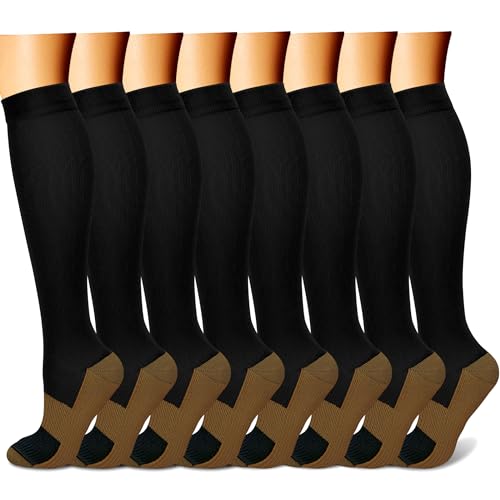 FEYHAY Copper Compression Socks (8 Pairs) 15-20 mmHg Circulation is Best Athletic & Daily for Men & Women, Running, Climbing - color: 01 Black/Black/Black, size: Large-X-Large