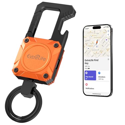 ExtreLife Keychain, Works with Apple Find My, Bottle Opener, Carabiner Car Key Chains with Gps Tracker - color: Sunset Orange