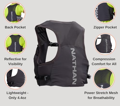Nathan Pinnacle Featherlite 1.5L Hydration Vest for Running – Ultra-Lightweight, Compression-Fit with Hydrapak Soft Flask - size: Large-X-Large, style: Charcoal/Reflective Silver