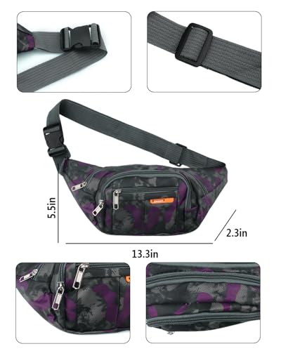 AIBEARTY Kids Fanny Pack Boys Small Camouflage Waist Pack Belt Waist Bag Pack Pouch with Adjustable Strap for Children Sport Running, Camping, Trip - color: B Purple(2 Layer)