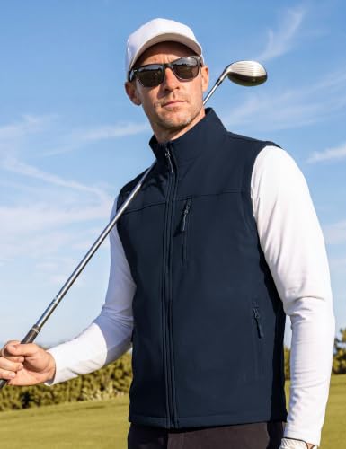 MAGCOMSEN Men's Softshell Golf Vest Outerwear Lightweight Fleece - color: Navy, size: Small