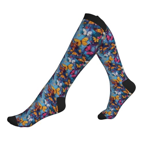 Compression Socks Knee High Support Socks Women Circulation Stockings for Athletic Running Cycling Flying - color: Butterfly