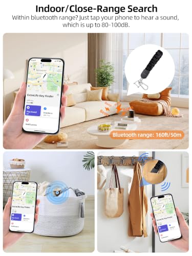 Keychain Wristlet, Works with Apple Find My, Rechargeable - color: Black+Silver