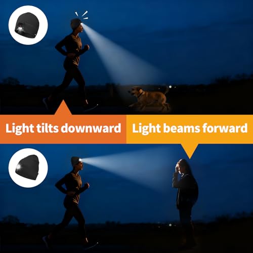 Taximi Led Beanie with Light, USB Rechargeable Headlamp Beanie, Fleece Flashlight Hat for Running, Gift for Men Dad Husband - color: Grey
