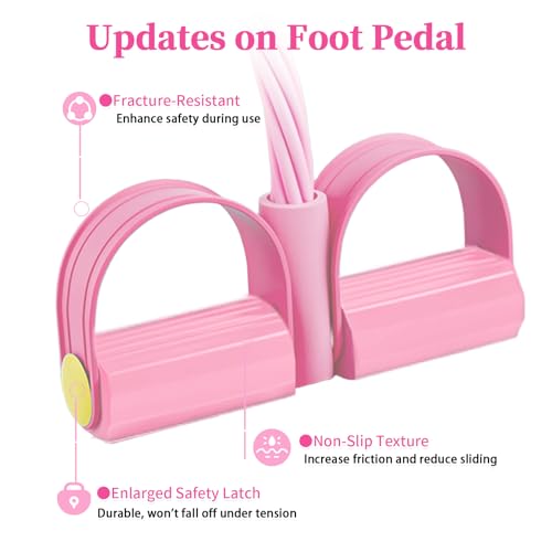 Pedal Resistance Band with Handle, Upgraded 6-Tube Exercise Bands - color: Pink