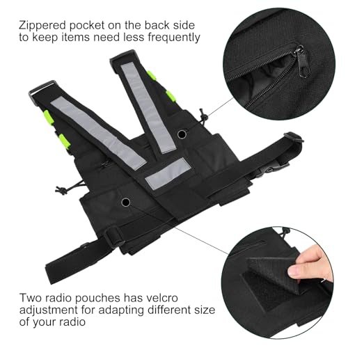 Radio Chest Harness Chest Front Pack Pouch Holster Vest Rig for Two Way Radio Walkie Talkie(Rescue Essentials) - color: Green