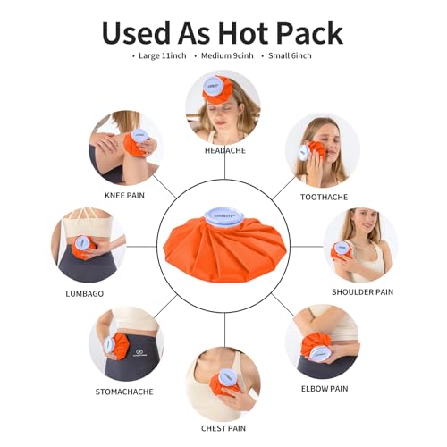 Ice Bags Ice Packs for Injuries,Reusable Ice Bags refillable Ice Pack Hot Water Bottle Hot Water Bag for Knee Head Hand Face Pain Relief,Hot Cold Compress,2Packs(9”&11”) Orange - size: 9" & 11", style: Orange