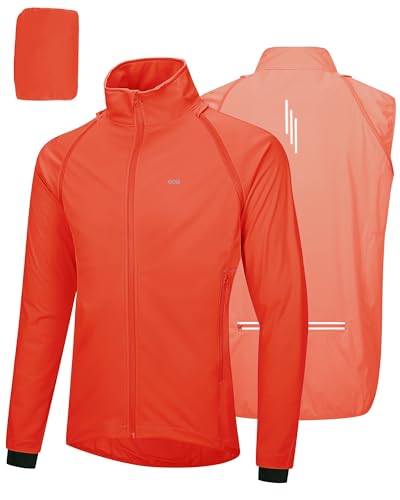 33,000ft Men's Packable Cycling Jacket Waterproof Running Vest Outerwear - color: Tangerine, size: Large