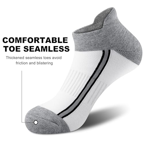 Gonii Men's Running Athletic Ankle Socks - Thick Cushioned Low Cut Socks - color: N-5 Pairs White, size: 9-12
