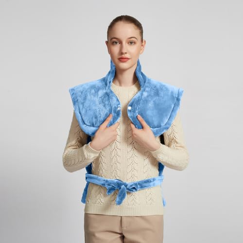 26" x 35" Flannel Neck&Shoulder&Back Heating Pad with 12 Temperature Settings& Countdown Timer,Pain Relief for Back/Neck/Shoulders/Menstrual Pain(Light Blue) - color: 03-light Blue