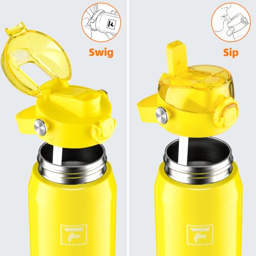 Fanhaw 24oz Stainless Steel Water Bottle with 2-in-1 Lid, Bright Yellow - color: Bright Yellow