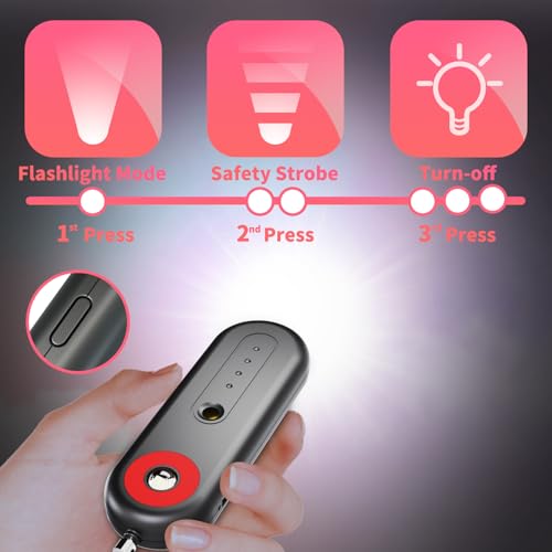 Rechargeable Personal Safety Alarm for Women - 130dB Self Defense Keychain Siren Whistle with SOS Strobe Light, Low Battery Notice - Security Protection Devices for Kids Elderly College Essentials - color: Rechargeable - Black