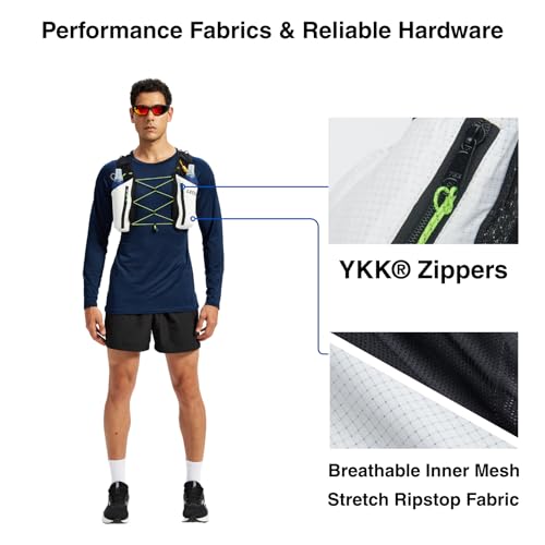 ROOT5 Running Hydration Vest 5L with 2 x 500ml Soft Flasks, Lightweight Running Vest with Water Bottles for Men and Women, Trail Running Pack - color: White, size: L（2 Soft Flask）