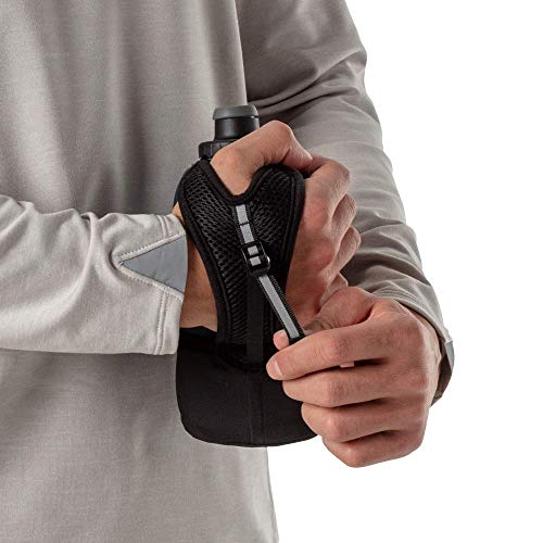 Nathan Running Handheld Water Bottle Adjustable No-Grip Quick Squeeze Lite Hand Strap. Reflective Hydration - color: Black / Marine Blue, style: 18oz