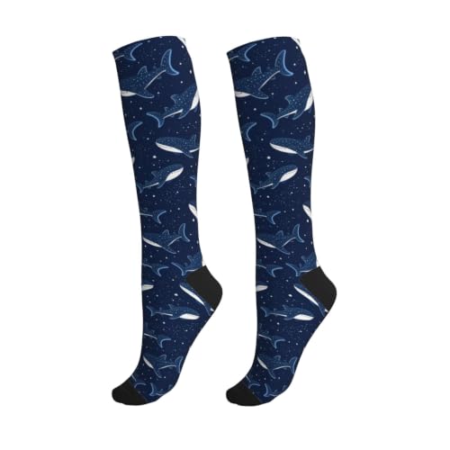 Compression Socks Knee High Support Stockings Women Men - color: Whale Shark