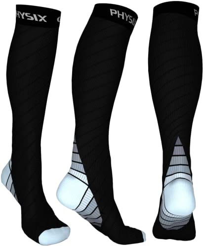 Physix Gear Compression Socks 20-30 mmHg - Men & Women - Running, Nurses, Shin Splints, Flight, Travel - color: Black/Grey, size: XX-Large