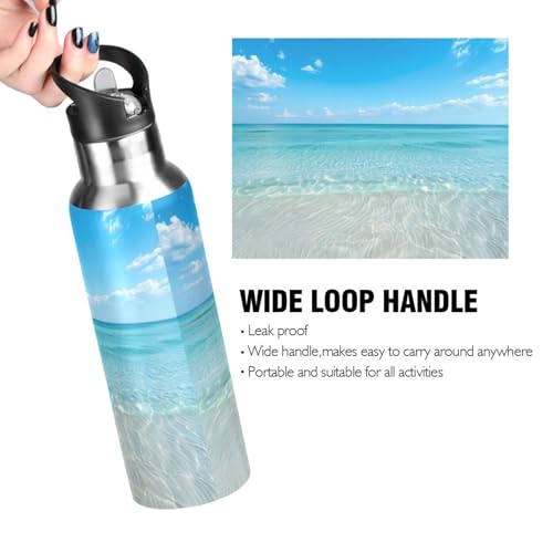 OTVEE Blue Ocean Water Bottle Sports Water Bottle Insulated Stainless Steel Hot Cold Water Mug with Straw Lid & Handle for Sports Gym 20 oz - color: Blue Ocean