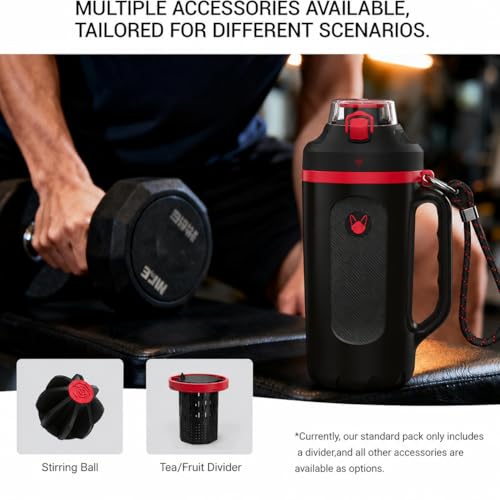 32oz Insulated Water Bottle Multi-Function Sports Jug with Handle & Magnetic Blender - Leak Resistant for Baseball Football Gym & Outdoor Activities (Black & Fiery Red) - color: Black & Fiery Red