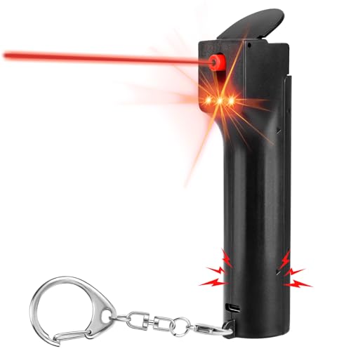 3-in-1 Pepper Spray Personal Alarm, 0.5oz 12ft UV Marking Dye Gel, 140dB Siren Red Strobe, Quick Accurate Aiming, Rechargeable Self Defense Safety Keychain, Refill Cartridge, Women Men College Student - color: Black