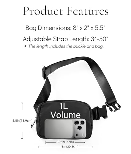 YOSHUYUKI Fanny Pack Crossbody Bag Trendy Waterproof Small Sling Cross Body Purse for Women Men Fashion Waist Packs Mini Belt Pouch Chest Bum Hip Bag Lulu Dupes for Travel Vacation Running Black - color: Black