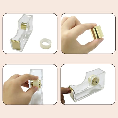 Gold Clear Acrylic Tape Dispenser Heavy-Duty Desk Tape Cutter for Daily Use - color: Gold