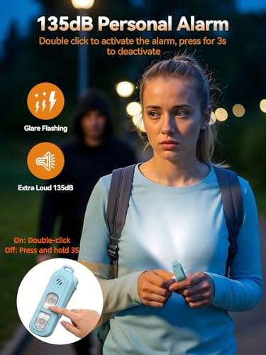 TECKNET Clip-On Personal Alarm with LED Light, USB-C Rechargeable, Blue - color: Blue