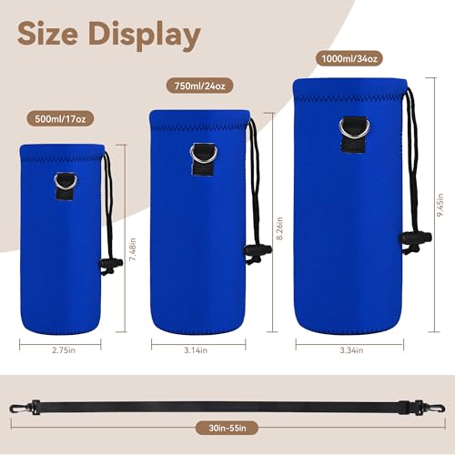 AUPET Water Bottle Sling Bag Carrier Crossbody Sleeve,Insulated Neoprene Bottle Case Holder Pouch Cover 500ML/17oz with Shoulder Strap for Walking Women Men - color: Pure Blue