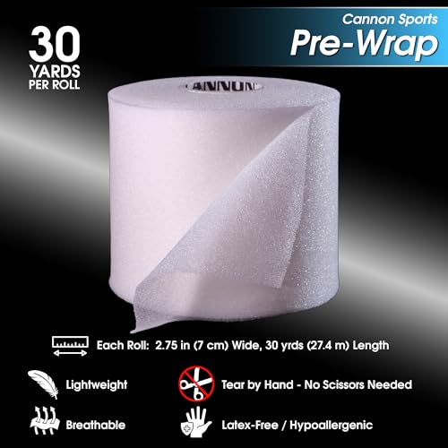 Cannon Sports Pre Wrap Foam Underwrap - 2 Pack, 2.75" x 30 Yards Per Roll (60 Total Yards) - Athletic Underwrap for Sports Tape, Training & Exercise (White) - color: White