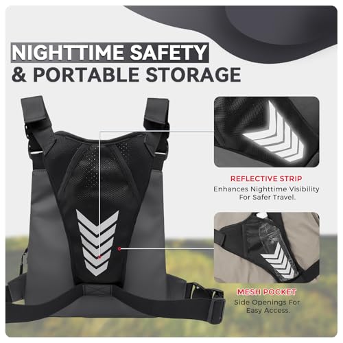 Criuage Outdoor Chest Bag for Men, Lightweight Adjustable Running Vest, Water Resistant EDC Chest Pack with Water Bottle Pocket, Breathable Back Pad for Hiking Cycling Fishing Travel - color: Grey