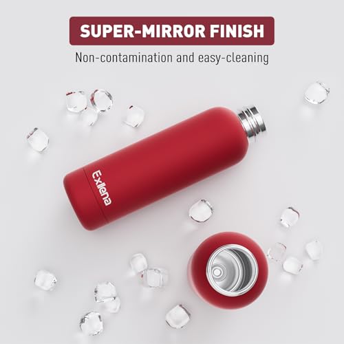 Exllena Slim Insulated Water Bottles for Travel 18oz with Clip, Double Wall Vacuum Stainless Steel Water Bottle Keeps Drinks Cold 24 Hrs/Hot 12 Hrs, 100% Leakproof, BPA Free（Red） - color: Red, size: 500 ml
