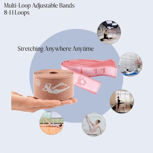 Multi-Loop Stretch Band - Yoga, Pilates, Ballet, and Physical Therapy Stretching Strap for Flexibility, Leg Stretching, and Exercise - Durable Stretching Equipment - color: Mocha Brown