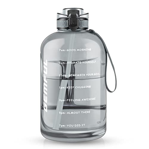 GEMFUL 3L Water Bottle with Measurements & Straw 100oz Leakproof Jug (Grey) - color: Grey, size: 3 L